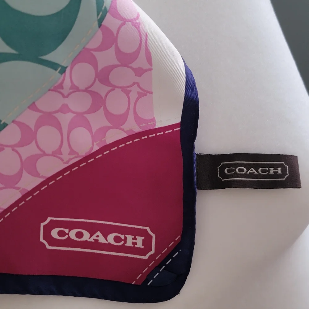 Coach Multicolor Geometric Print 100% Silk Scarf Y2K - Picture 6 of 9